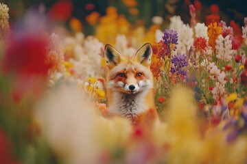 Fototapeta premium Fox in flower field