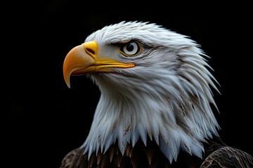 Obraz premium Majestic Bald Eagle Portrait Against Dark Background