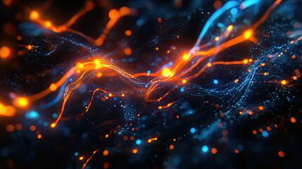 Obraz premium A digital network visualization with interconnected hexagonal nodes and icons,