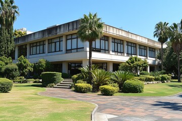 Modern Mediterranean Style Building With Lush Landscaping