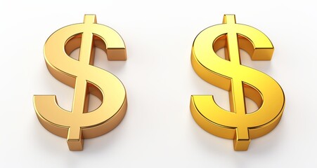 Obraz premium 3D Rendering of Two Dollar Sign Icons: One Gold and One on a White Background, Representing Wealth and Financial Concepts.