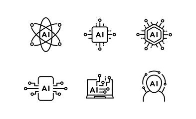 Set of artificial intelligence icon, AI Technology Symbol for app web logo banner poster, Editable Stroke