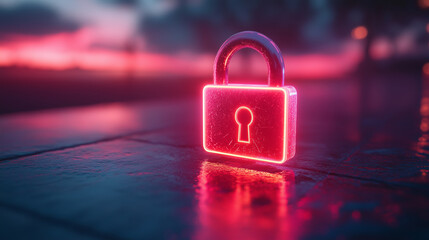 Fototapeta premium Secure digital payment interface with a glowing padlock on a white surface, minimal design. Bright lighting, contrast