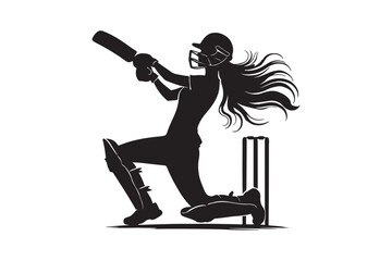 Fototapeta premium Silhouette of a Female Cricket Player in Action