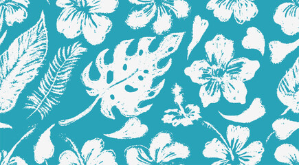 Aloha hibiscus brush stroke style flower Hawaiian tropical seamless pattern. Template vector nature floral abstract background. Seamless pattern flower Aloha hibiscus brush stroke