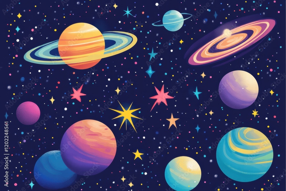 Aufkleber vibrant cosmic artwork featuring colorful planets and sparkling stars in a mesmerizing galaxy settin
