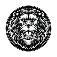 Majestic Lion Head  silhouette and tattoo vector Illustration in Bold Black and White with a white background
