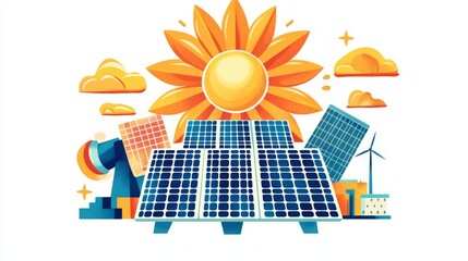 Colorful illustration of solar energy concept.