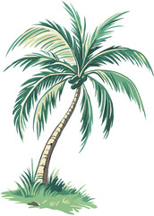 coconut tree watercolor isolated on white background. Watercolor Coconut Tree Illustration - Tropical 3D Render for Creative and Nature Projects.