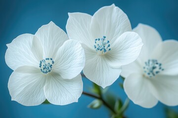 Obraz premium Two Delicate White Flowers Against A Blue Background