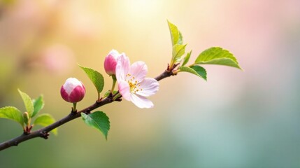 Obraz premium Delicate Spring Blossoms on a Branch, Soft Light, New Growth, Peaceful Nature Scene