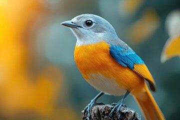 Fototapeta premium Vibrant Orange And Blue Bird Perched On A Branch