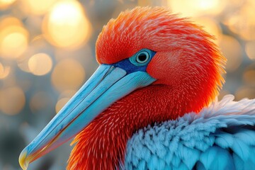 Fototapeta premium Vibrant Red And Blue Pelican Close Up Portrait