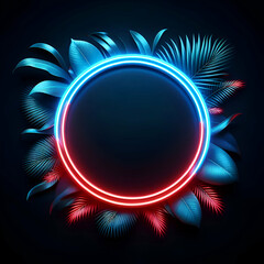 stage with blue and red neon light podium