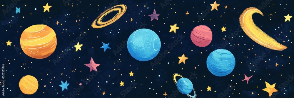 Poster intricate galaxy print featuring planets, stars, and nebulas in a colorful cosmic design. generative