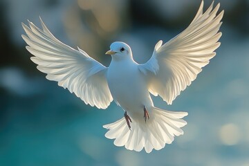 Obraz premium White Dove in Flight Wings Spread Wide