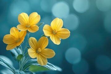 Fototapeta premium Yellow Flowers Bloom Against Teal Background