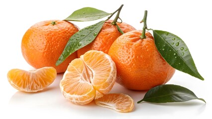 Photorealistic Tangerines with Glossy Skin and Green Leaves V6