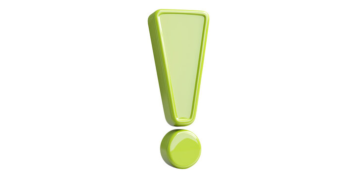 Green exclamation mark 3d icon isolated on transparent background