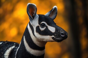 Obraz premium Young Mountain Zebra Portrait Autumn Background