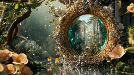 Enchanted Forest Mirror Reflecting a Magical City