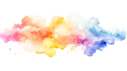 Vibrant watercolor rainbow with multicolored clouds, cheerful clip art illustration, vector graphic on a flat white background, perfect for creative designs and digital projects