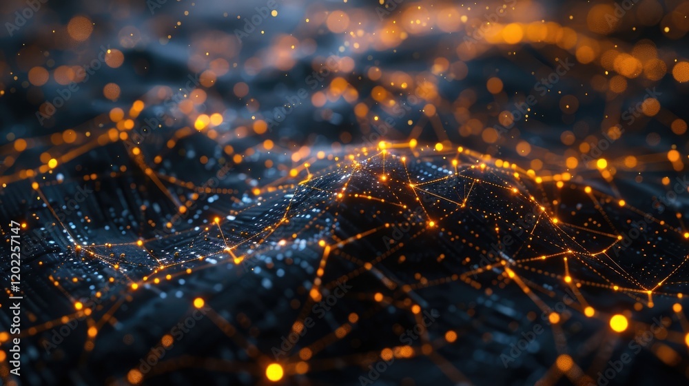 Poster abstract visualization depicting a wireless mesh network showcasing interconnected nodes. this conce