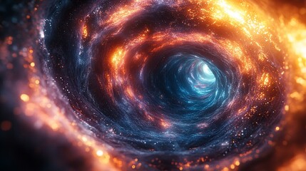 A swirling, multi-colored vortex opening up to reveal a luminous and abstract representation of a product, symbolizing innovation and discovery. 199