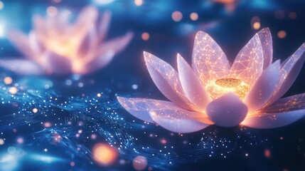 Fototapeta premium Enchanted Lotus Bloom Digital Symphony of Light and Nature