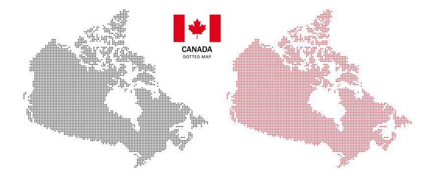 Canada dotted map vector, black halftone dotted canada map