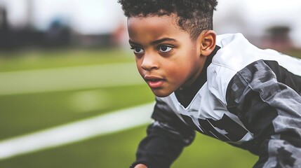 A young athlete mid-sprint on a track, their determined eyes focused straight ahead, embodying relentless drive.
