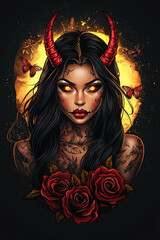 A tattoo design of the devil woman