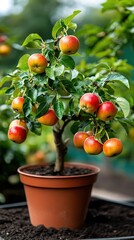 fruitful apple fruit tree grow in pot 