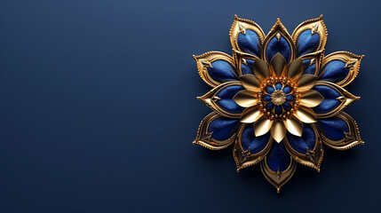 Gold and blue floral design on dark blue background