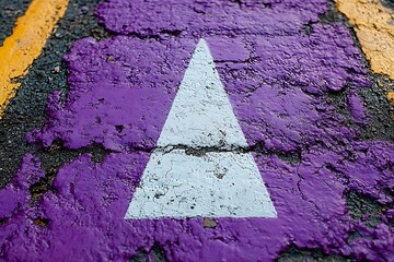 Weathered Asphalt Shows Purple Paint And White Arrow