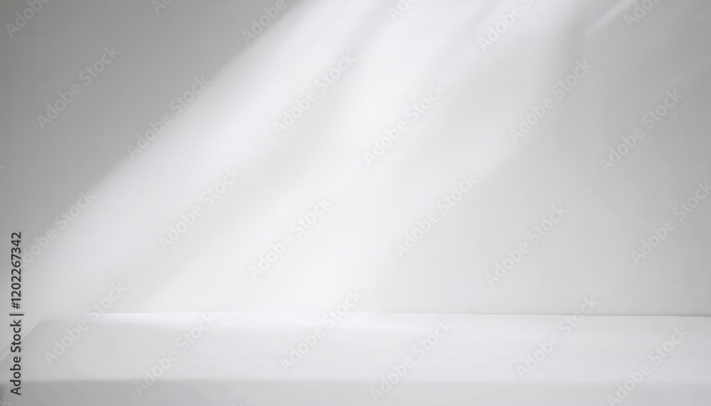 Fototapete soft sunlight casting abstract geometric patterns on a white wall and floor, minimalistic compositio