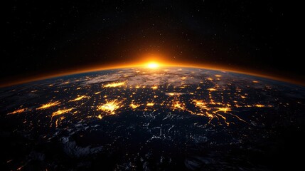Earth sunrise, city lights, space, global connectivity, website banner