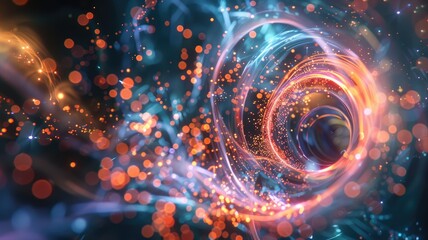 An abstract representation of a quantum accelerator showcasing vibrant swirls of energy and light. This dynamic digital artwork captures the essence of exploration and innovation in a colorful space.