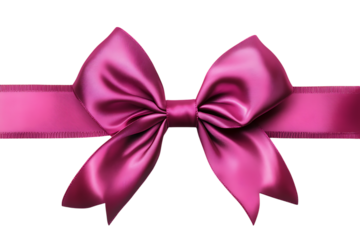 Beautiful pink silk bow with ribbon, horizontal arrangement, realistic texture and shadows