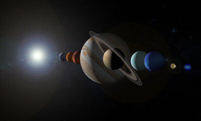 planet alignment , planetary parade , solar system 3d rendering illustration © SN