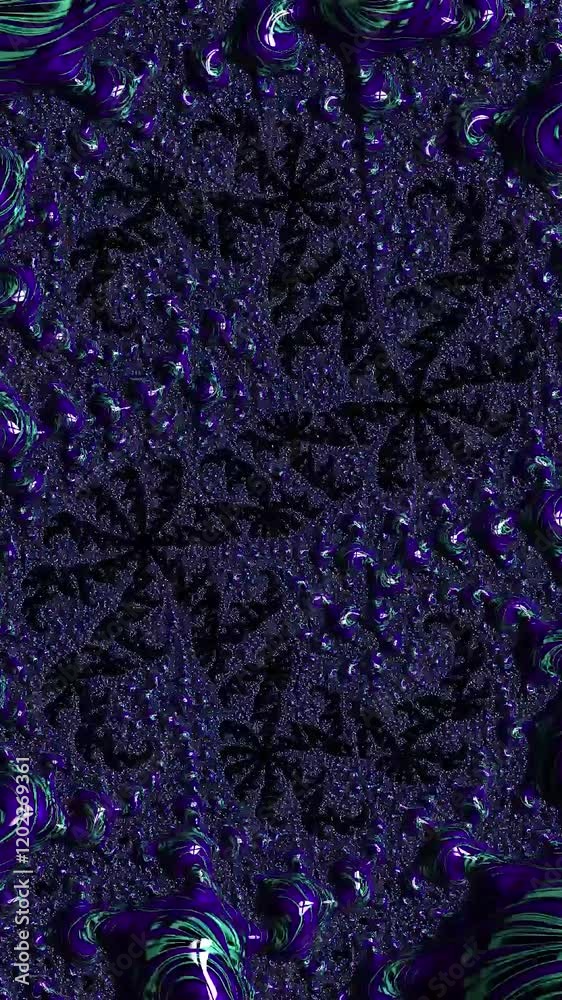 Fototapete Vertical video animation A detailed abstract fractal design featuring intricate patterns in dark purple and blue tones, creating a mysterious and mesmerizing aesthetic.