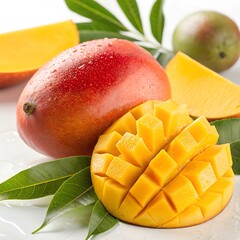 Mango and Slices with Leaves 