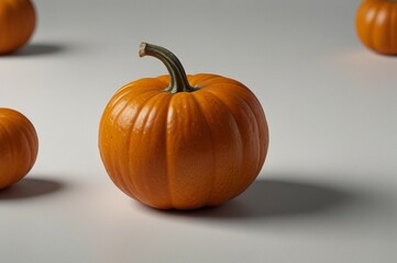 A group of small orange pumpkins on a white surface
