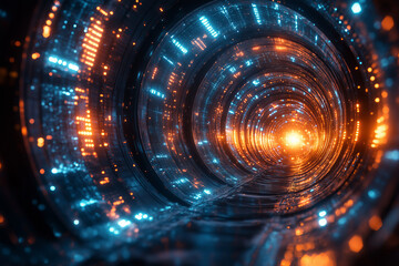 Obraz premium Abstract Glowing Tunnel of Light and Energy: Digital Art Rendering