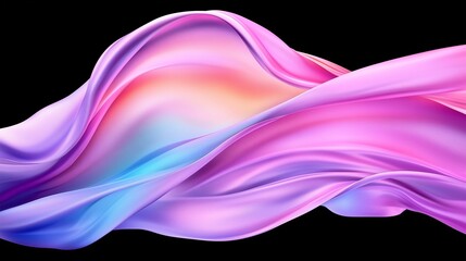 Abstract colorful silk-like waves in pastel pink, purple, and blue tones on a black background, ideal for wall decor.