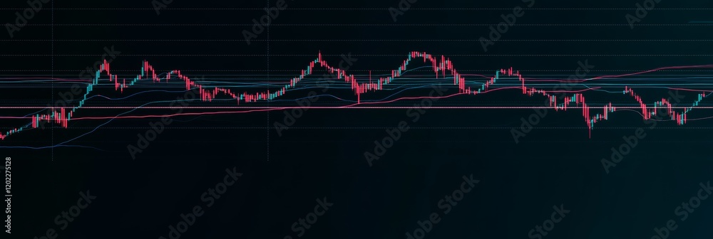 Poster colorful candlestick chart displaying bitcoin price trends and market volatility in cryptocurrency t