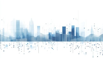 Fototapeta premium A modern city skyline illustration with a blue and white gradient effect.