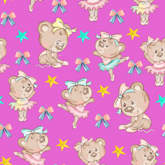 seamless background with cute baby bears  pattern.