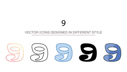 9 icon design with white background stock illustration