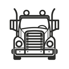 Obraz premium Modern line semi truck icon in black and white for commercial transport interface design